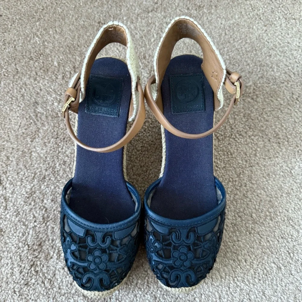 Tory Burch Lucia Lace Wedge Espadrilles Ankle Strap